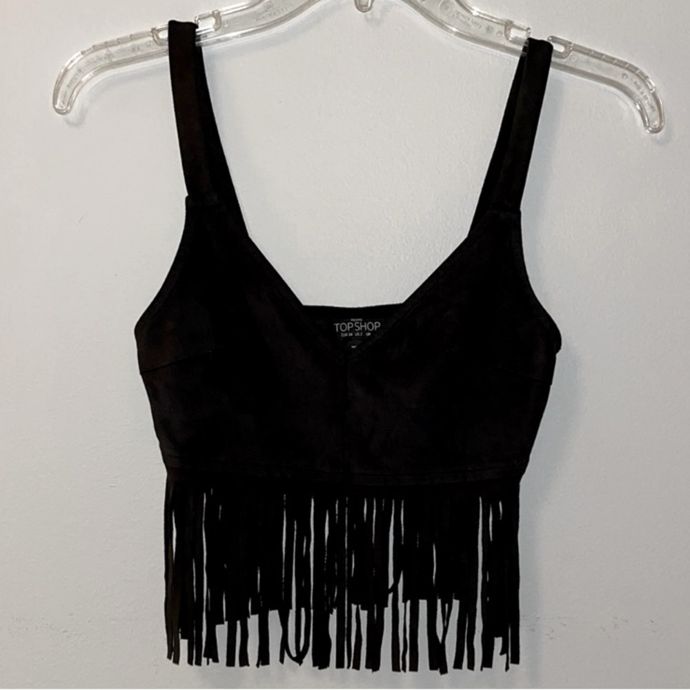 Topshop Black Fringe Crop Top